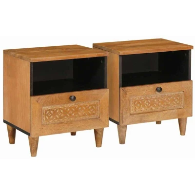 Image of vidaXL Bedside Table with Drawer 2 pcs Light brown 40 x 33 46 cm