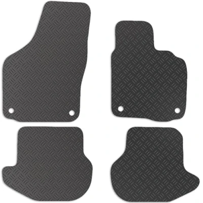 Image of Carsio Rubber Car Mats For VW Eos 2007 to 2010 Tailored Fit Floor Mat Set Complete Accessory Black Custom Fitted All Weather &amp; Heavy Duty, Anti Slip Backing with Clips