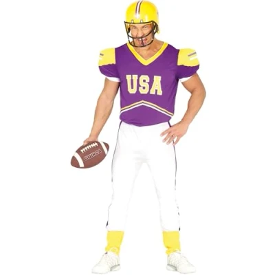 Image of FIESTAS GUIRCA American Footballer Quarterback Fancy Dress Costume Mens Adult Sports Star Man Outfit USA Up Male Countries National Theme (Medium)