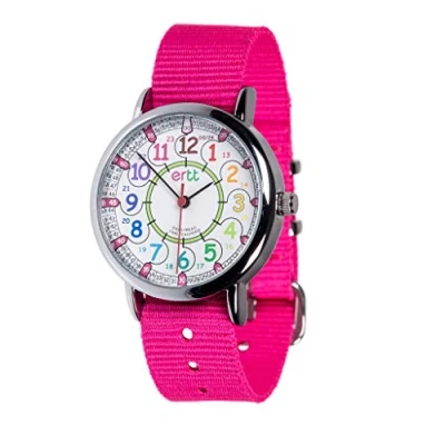 Image of EasyRead Time Teacher Watch Children For Kids Learn To Tell The 2 Step Educational 12 24 Hr Face Analogue Easy Read Rainbow Dial Pink
