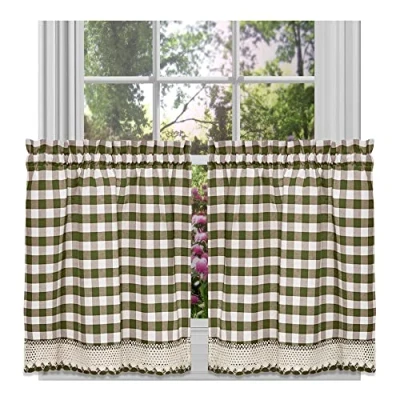 Image of Achim Home Furnishings Tier Pair Buffalo Check Window Curtain, 58&quot; x 24&quot;, Sage &amp; Ivory,BCTR24SG12