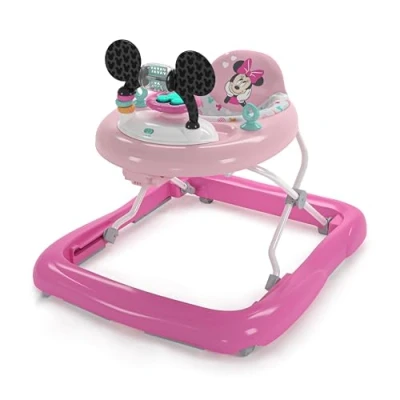 Image of Bright Starts, Disney Baby, Minnie Mouse Forever Besties 2 in 1 Activity Walker with Removable Toy Station Lights, Songs &amp; Sounds, Adjustable Height, Foldable, Easy to Clean, Pink, Age 6 months+
