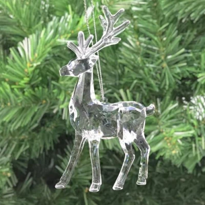 Image of Reindeer Faceted Clear Crystal Christmas Tree Decoration Acrylic 15cm Tall
