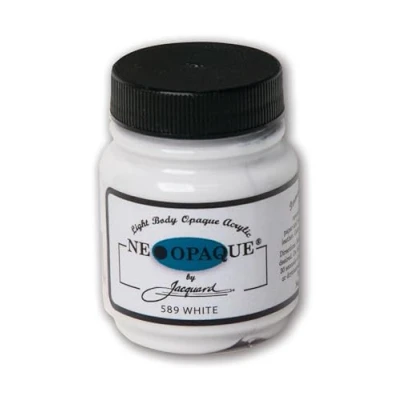Image of Jacquard Neopaque JAC1589 White Acrylic Paint, Ideal for Fabric, Leather, and Mixed Media, Water Based Non Toxic 2.25 oz Bottle