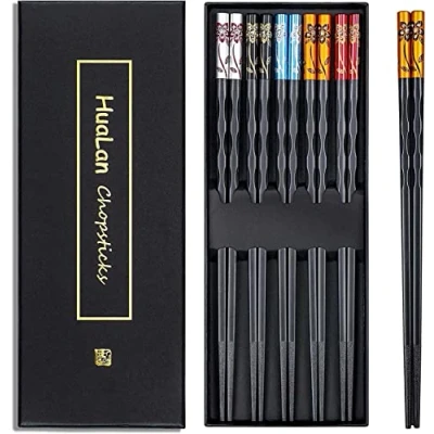 Image of HuaLan Fiberglass Chopsticks Series Japanese Non Slip Luxury Reusable 5 Pairs Gift Set