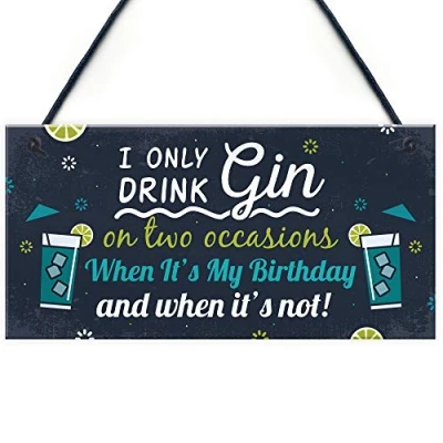 Image of RED OCEAN Funny Gin Sign Birthday Gift For Lovers Hanging Alcohol &amp; Tonic Friendship Chic Novelty Plaque