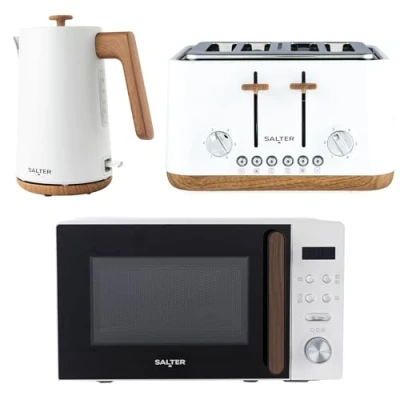 Image of SALTER Toronto Combo 9196 4 slice Toaster, Jug Kettle &amp; Solo Microwave Bundle White, White