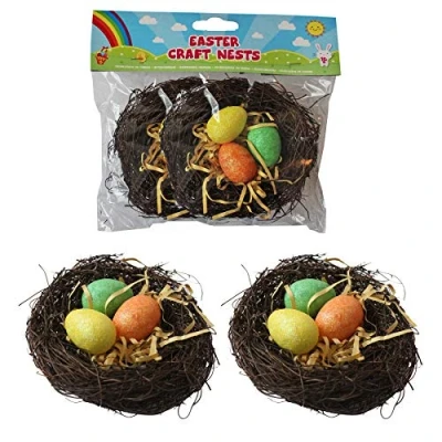 Image of PMS Easter Decorations, Bonnet Arts and Crafts, Egg Hunt 2 x Nests with Glitter Eggs