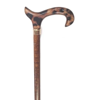 Image of Brown Beech Shaft with a Leopard Print Acrylic Derby Handle