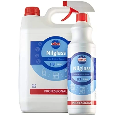 Image of Nilco Nilglass Professional H3 Glass &amp; Mirror Cleaner 1 Litre Spray + 5 Refill Set