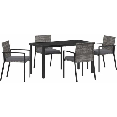 Image of Garden Dining Set 5 pcs Grey Poly rattan Vidaxl