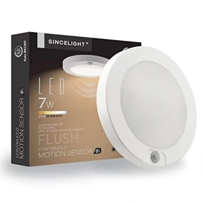 Image of SINCELIGHT PIR Motion Sensor 7W LED Ceiling Light (Φ6&#039;/146mm), Automatically ON/Off, Warm White 2700K, Flush Mount for Closet Light, Under Cabinet Damp Use