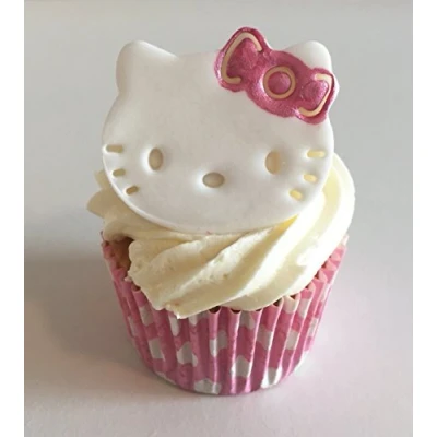 Image of 6 Sugar Hello Kitty Face Cake Toppers Made with Love &amp; Imagination in The UK!