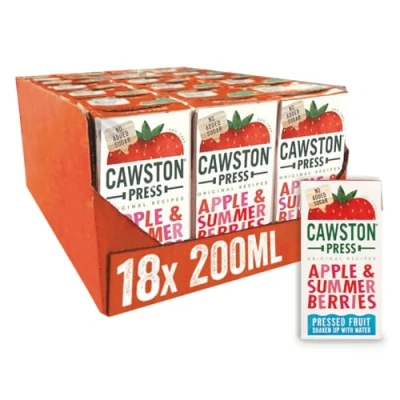 Image of Cawston Press Fruit Water Kids Drink Pressed Summer Berries Flavoured 200ml x 18 Pack &amp; Apple Juice Cartons School Approved No Added Sugar Vegan Ideal for Lunchbox