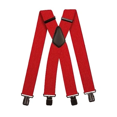 Image of Olata Men&#039;s Extra Wide X Shape Braces/Suspenders and Black Clips 5cm. Red