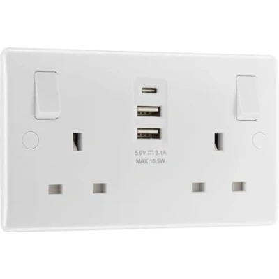 Image of BG Nexus 800 Series, 13A Double Switched Socket with 2 x USB A + 1 C (15W)