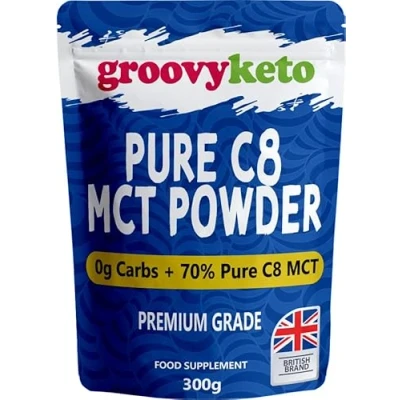 Image of Groovy Keto Pure C8 MCT Powder Oil Instant Ketone Energy Purest Form of 100% Caprylic Acid 0g Carbs Enhances Ketosis &amp; Fasting 300g