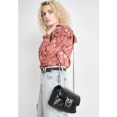 Image of Pinko LOVE PUFF MINI Across body bag Black/old silvercoloured, Women&#039;s, Size: One Size, silver coloured