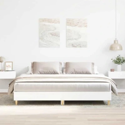Image of vidaXL Bed Frame Engineered Wood Double 200x200 cm White Modern Bedroom Furniture