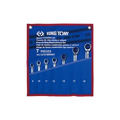 Image of KING TONY 12107MRN01 Speed Wrench Set with Tetoron Pouch Bag, 8 mm 19 mm, 7 Piece
