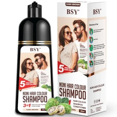 Image of BSY Noni Dark Brown Hair colour shampoo 180 ml No Ammonia 3 in 1 Dye Shampoo, Conditioner for women Fruit Men 5 Minutes Color