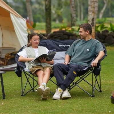 Image of KingCamp Double Camping Chairs Heavy Duty Padded Load 660 lbs, Folding Chair XXL for 2 People, Ergonomic High Back Loveseat Adults, Moon Portable Garden Fishing Outdoor