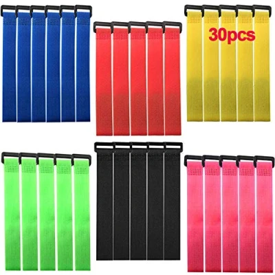Image of QitinDasen 30Pcs Premium 20cm Colourful Cable Ties Set, Reusable Straps Cinch Straps, Multipurpose Hook and Loop Fastener, Wire Organizer for Cords Management (6 Colors)