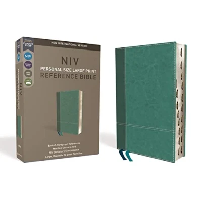 Image of NIV, Personal Size Reference Bible, Large Print, Imitation Leather, Blue, Indexed, Red Letter Edition, Comfort Print: New International Version, Turquoise Leathersoft, Reference, Print