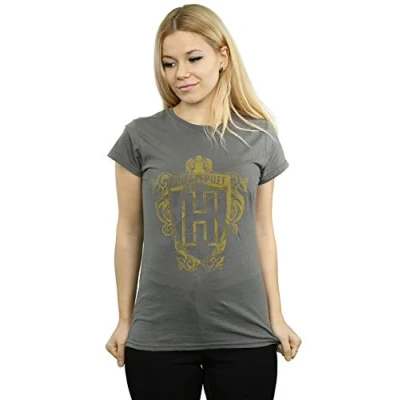 Image of Harry Potter Women&#039;s Hufflepuff Badger Crest T Shirt Charcoal Large