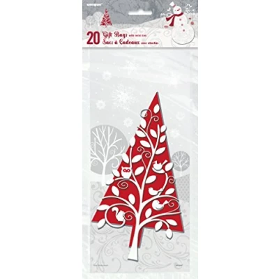 Image of Unique Party 47659 Cellophane Frosted Holiday Christmas Bags, Pack of 20