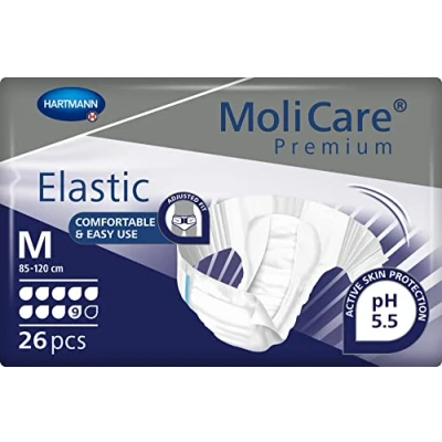 Image of MoliCare Premium Elastic Unisex Disposable Slip: Discreet Use for Woman and Men with Incontinence; 9 Drops, Size M, 3 Packs of 26 (78 Pieces)
