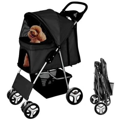 Image of Display4top Pet Travel Stroller Dog Cat Pushchair Pram Jogger Buggy with 4 Wheels (Black)