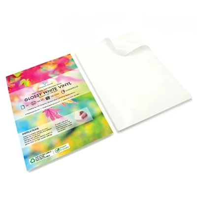 Image of Evergreen Goods 10 Sheets A4 Glossy White Sticker Vinyl Labels Waterproof Inkjet Printable Premium Quality Sticky Back Self Adhesive PVC Suitable for Cricut, Silhouette and Other Cutters