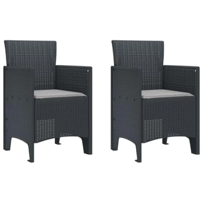 Image of vidaXL 2 Piece Outdoor Chair Set Stacking chairs with cushions in anthracite and light grey, ideal for relaxing on a garden, balcony or patio comfortable seating.