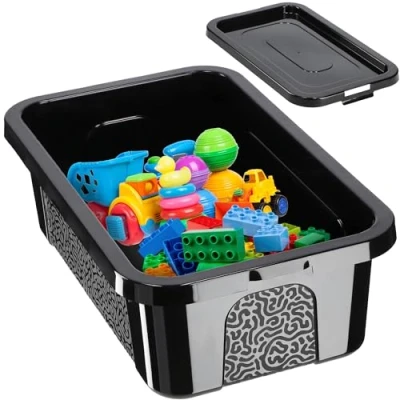 Image of KADAX Rectangular Storage Box with Lid, Container, Stacking Plastic Box, Space Saving (4.5 L, Black)