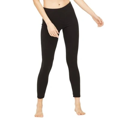 Image of Thought Womens Essential Organic Cotton Thick Leggings Machine Washable Breathable Comfy Full Length Form Fitting Elastic Stretch Extra Coverage Bottoms for Relaxing, Yoga Black, Size 10