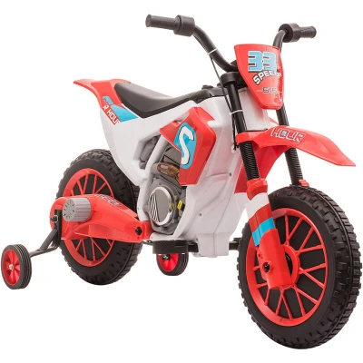Image of HOMCOM Kids Electric Motorbike, 12V Battery Powered Motorbike for Boys and Girls with Training Wheels, Start up Button, Pedal, Ages 3 5 Years Red