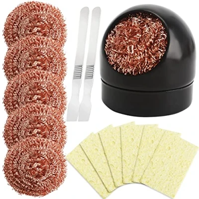 Image of 15Pcs Soldering Tip Cleaner, Brass Cleaner Kit, iron holder+6PCS Cleaning Ball+2Pcs Tin Scraper+6Pcs Sponge For Solder Irons and Tips