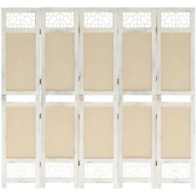Image of vidaXL 5 Panel Room Divider Cream 175x165 cm Fabric