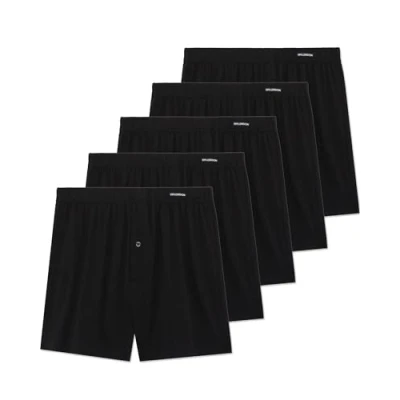 Image of FM London 5 pack Men&#039;s Boxers Loose Fit Super Soft 100% Cotton Underwear Solid colours with Button Fly and Comfort Stretch Waistband, Black, M