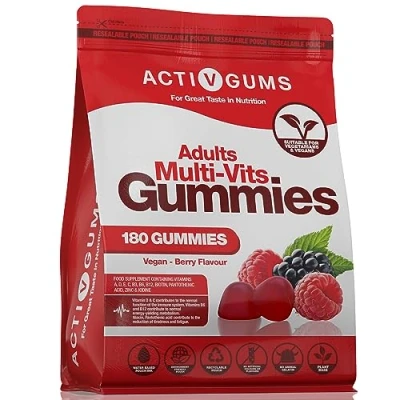 Image of Adults Multivitamins 180 Vegan Gummies. 90 Days Supply. Resealable &amp; Recyclable Pouch. 11 Essential Vitamins Minerals A,D,E,C,B3,B6,B5,B12,Biotin,Zinc&amp;Iodine. for Teens by ActivGums®