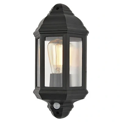 Image of LITECRAFT Bangor Wall Light Outdoor Traditional Half Lantern Black(with Pir Sensor)