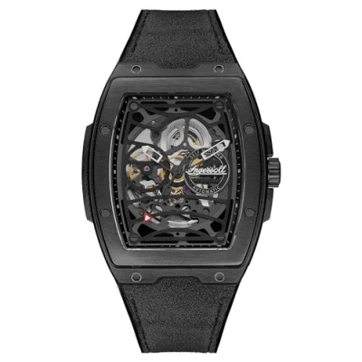 Image of Ingersoll The Challenger Mens 42mm Automatic Watch with Black Sleketon Dial and PU/Alcantara Strap