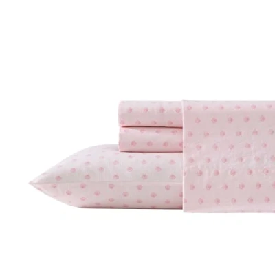 Image of Laura Ashley Full Sheets, Cotton Percale Bedding Set, Lightweight &amp; Breathable Home Decor (Scallop Dollop Pink, Full)
