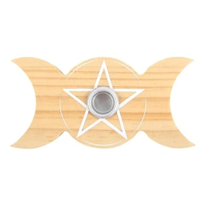 Image of Triple Moon Spell Candle Holder Wooden UK Something Different Wholesale