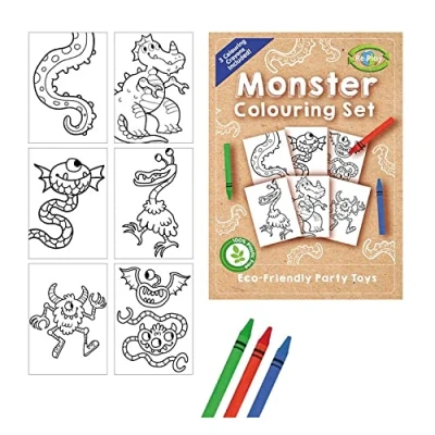 Image of Playwrite Re:Play PACK OF 12 100% Plastic Free Eco Friendly Monster Colouring Set A6 MonsterThemed Party Game Activity for Kids with 3 Crayons