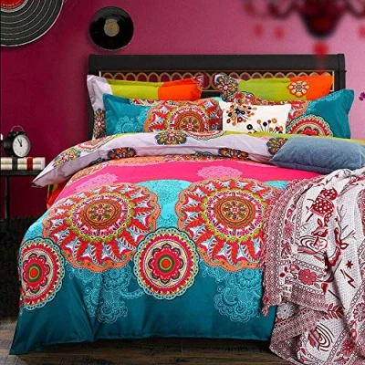 Image of Boho Bedroom Super King Southwestern Indian Bedding Set Print Decoration Bohemian Novelty Comforter Cover with 2 Pillowcases Soft Microfiber Exotic Style Quilt Zipper 3 Pcs