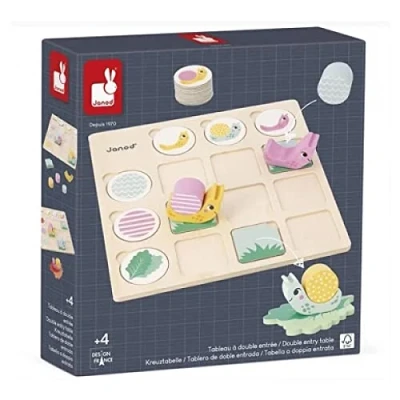 Image of Janod Pédagogie Range Double Entry Board 18 FSC Wood Accessories + 57 Cards Children’s Educational Toy 4 Years +, J05086, Multicolor