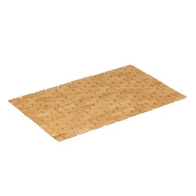 Image of Relaxdays Bamboo Bath Mat, 70 x 42 cm, Folding, Non Slip, Bathtub, Shower &amp; Sauna, Grid Design, Air Circulation, Natural, Foam