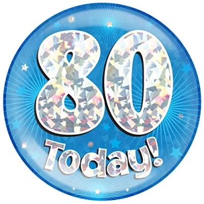 Image of OAKTREE UK 633582 6&quot; Jumbo Badge 80 Today Blue Holographic Cracked Ice, 80th